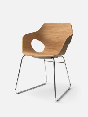 Office meeting chair with skid base and wood shell