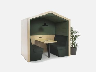 Pitched roof open office meeting booth