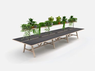 Allt office work table with planter and power charging modules