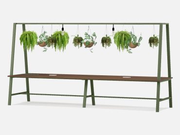 Gantry Work Table with hanging plants