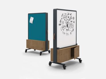 mobile whiteboard on wheels - with low office cupboard