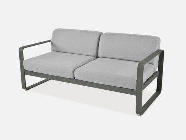 Metal outdoor sofa with weather resistant fabrics