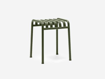 Palissades low metal outdoor stool for commercial outdoor spaces