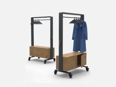 Mobile coat rail and storage cupboard