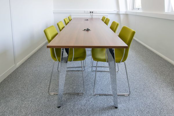 Flexiform office boardroom table with chrome legs