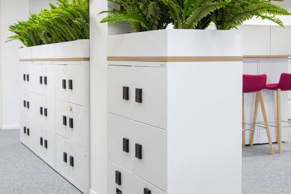 Freestor accent storage lockers with planter