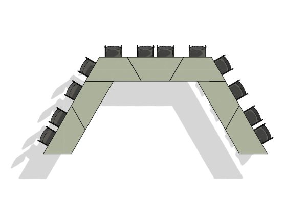 12 Person Trapezoidal Mobile Office Tables Layout