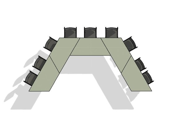 9 Person Trapezoidal Mobile Office Tables Layout