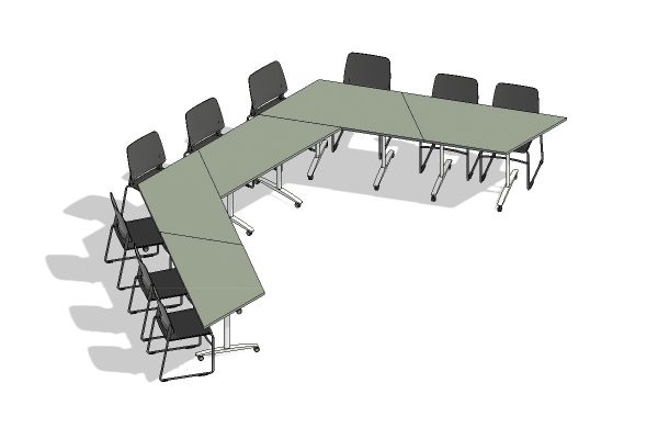 9 Person Trapezoidal Mobile Office Tables Layout